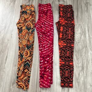 LuLaRoe Womens Multicolor One Size Leggings Lot of 3 Colorful